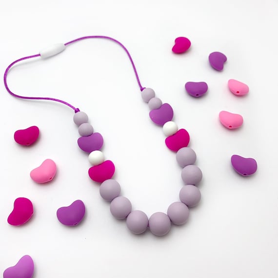 Pink Silicone Wooden Teething Necklace+Teething Baby Bracelet//Sensory Jewellery