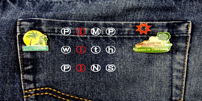 50s 60s 70s 80s 90s Jewelry Coat Hooks Brooch Buttons - VINTAGE Enamel Pin PIMP with PINS Lapel Pins Patches