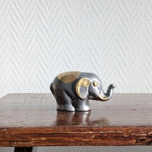 Elephant figurine made of pewter and golden tinplate, vintage pewter figurine