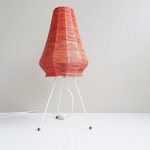 Vintage Table Lamp, Raffia Bast Lamp, Tripod Table Lamp, Mid Century Table Lamp