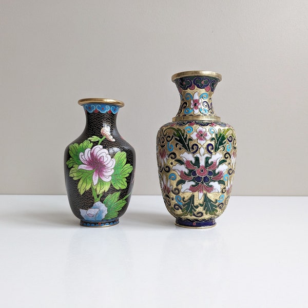 Vintage Vasen Set, Jingfa Cloisonne Vase, emaillierte Metallvasen handgefertigt