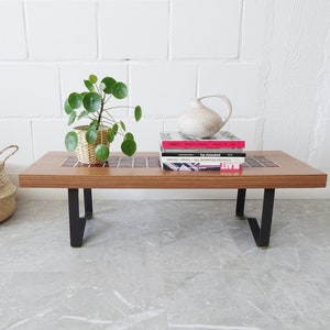 Coffee table with tile decor, rectangular flower bench, low side table