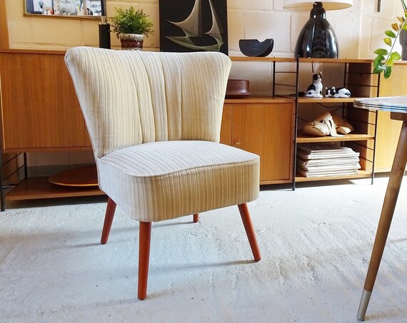 Mid Century armchair with beige corduroy cover, GDR cocktail chair