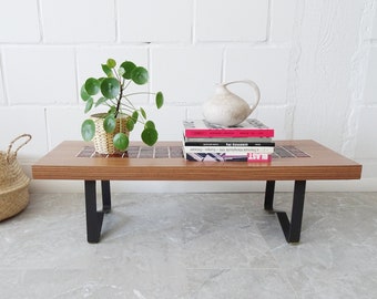 Coffee table with tile décor, Mid Century flower bench, low side table