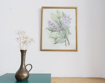 Aquarell Blumen, gerahmtes Aquarell Bild mit Flieder