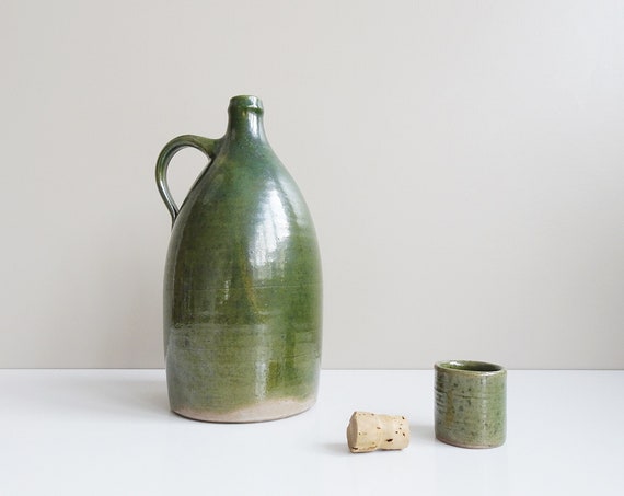Studio ceramic vessel, bottle with cork and mug