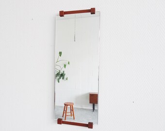 Mirror with teak frame, wall mirror 60s, mid century wall decoration