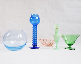 Glass vases and bowls - colorful vintage glass decoration - mix and match