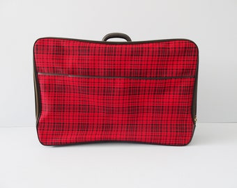 checkered suitcase Suitcase with rooster step pattern red black retro travel suitcase