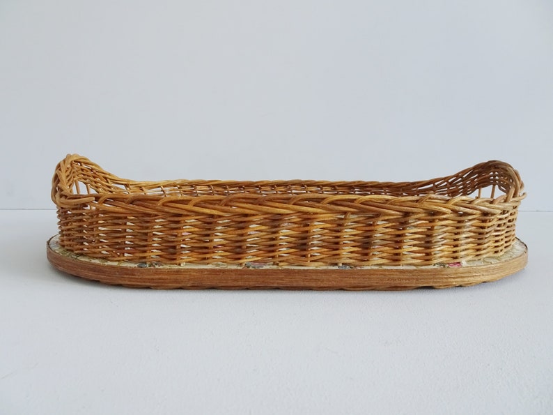 Tray with Handles Rattan Serving Tray with Floral Pattern