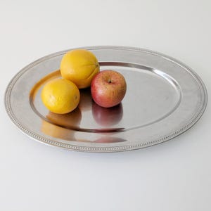 Tray silver-colored, serving plate metal, oval serving tray, vintage tableware, table decoration silver chrome, fruit bowl metal