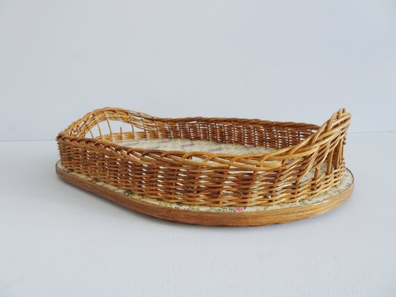 Tray with Handles Rattan Serving Tray with Floral Pattern