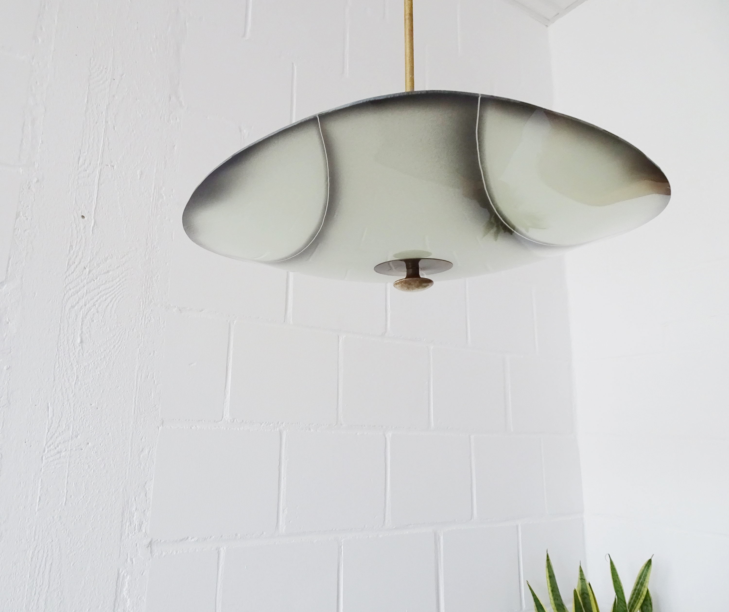 Rod Ceiling Lamp In Glass And Brass Plate Lamp 1950s