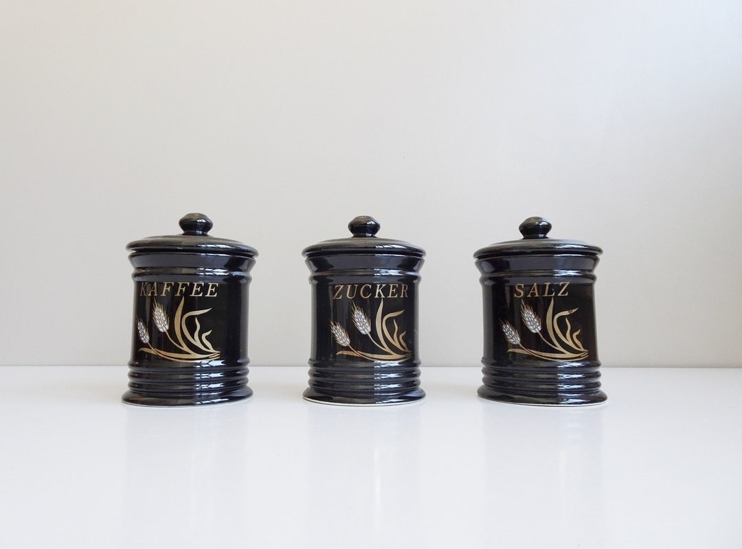 Ceramic Storage Jars Black Lidded Jars for Salt Coffee Sugar Etsy
