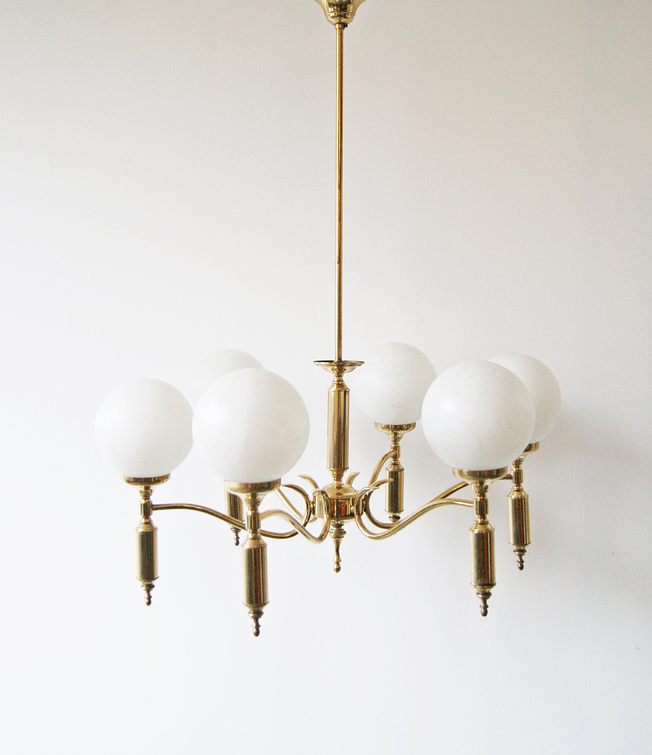 Kronleuchter Messing Mit Glaskugeln Sechsarmig Hangelampe 1950er Jahre Mid Century Lampe 
