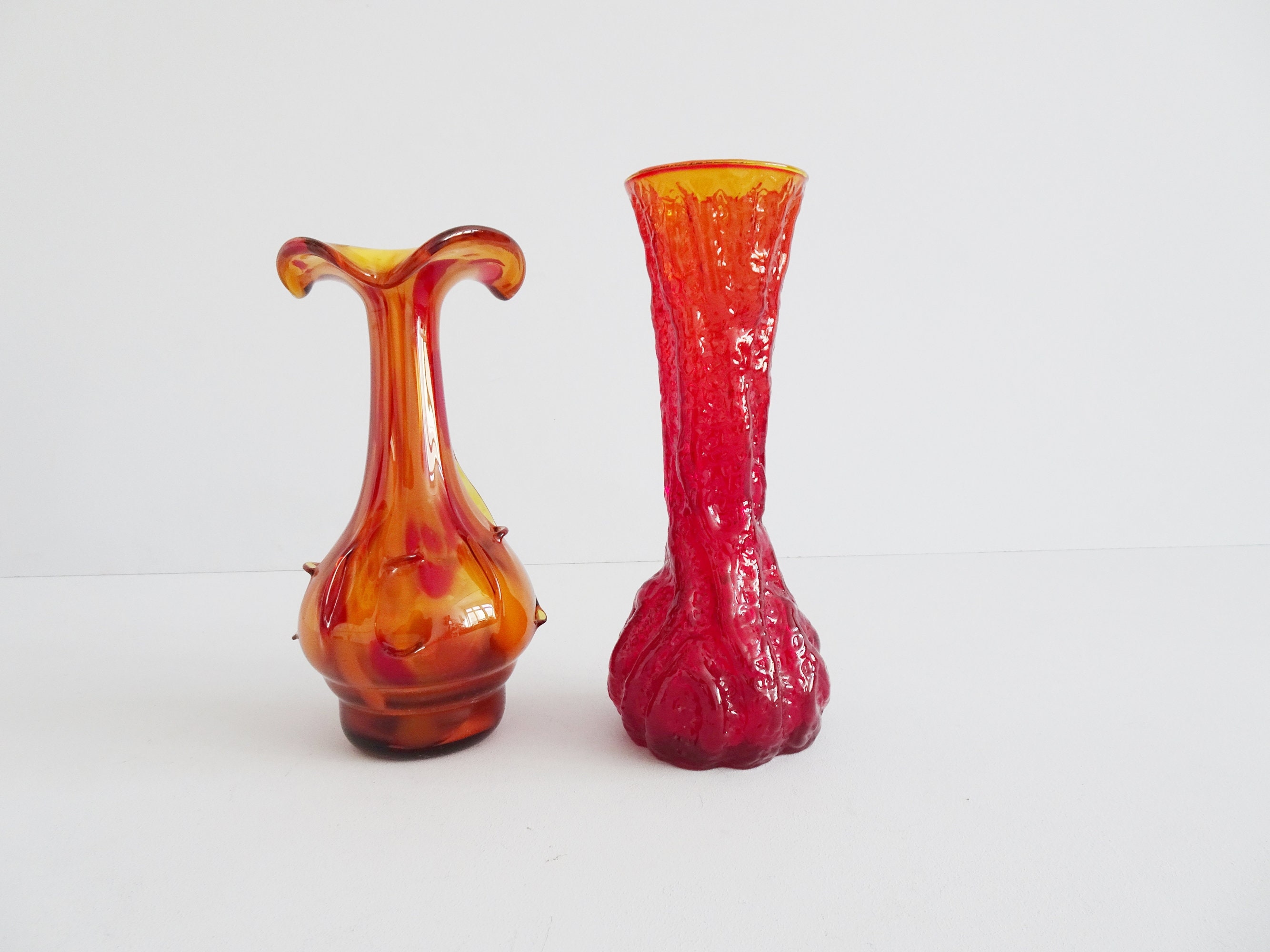 Glass Vases Mix in Red Orange, Ingrid Glass and Italian Murano Vase