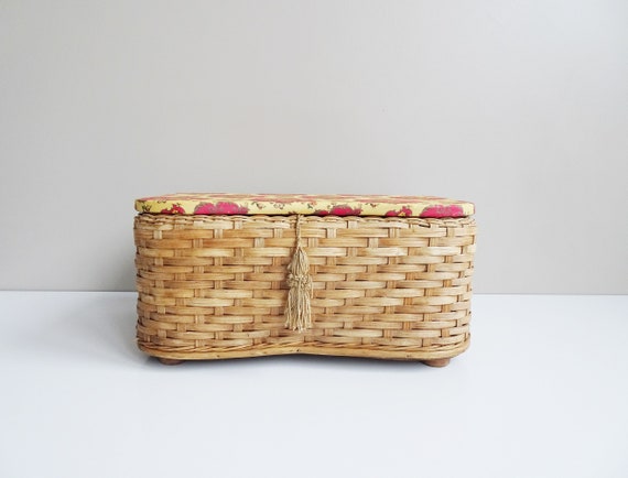 Costurero cesta mimbre pequeño para costura bordado para almacenaje