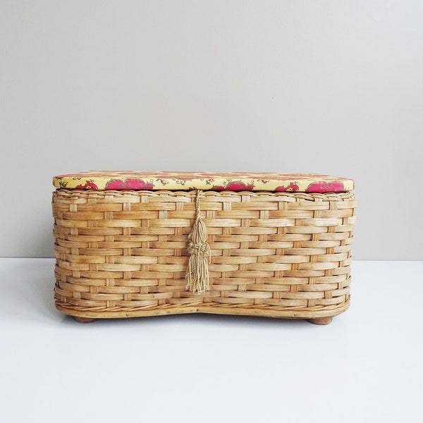 Sewing basket vintage, rattan box, storage basket