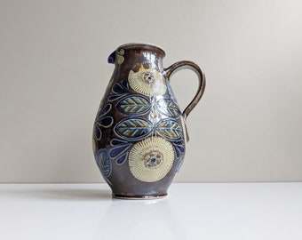 Stoneware jug incised decoration, vintage jug, Westerwald ceramics