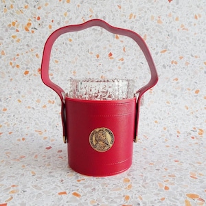 Vintage Kühler, tragbarer Eiskühler, Eiswürfelbehälter Kristallglas, Eiseimer Glas, Eiswürfelkühler klein, Mid Century Eiskübel