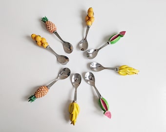 Cocktail spoons with fruits, vintage dessert spoons, spoon set