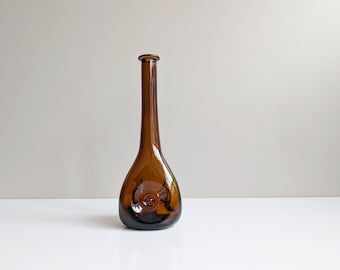 Vintage amber glass bottle, glass decanter, Spanish glass carafe