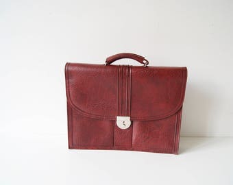 Schultasche, Aktentasche 70er bordeaux Kunstleder, Aktenordner, Dokumentenordner, Arbeitstasche, Laptoptasche, Tasche weinrot