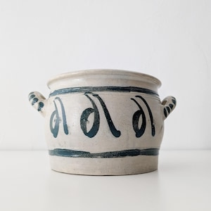 antique lard pot, earthenware pot with green painting, old clay pot, kitchen storage container, salt-glazed stoneware, country house decoration