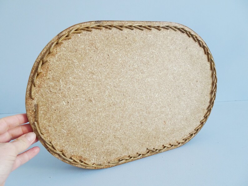 Tray with Handles Rattan Serving Tray with Floral Pattern