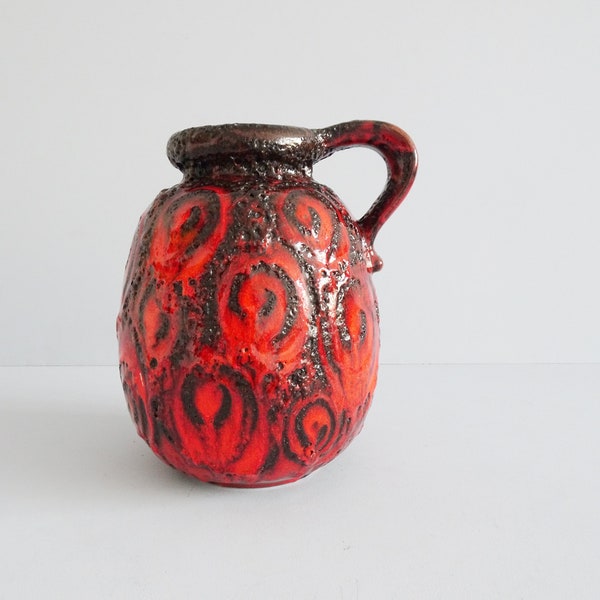 große Scheurich Vase, Westdeutsche Keramik, rote Blumenvase, Mid Century Dekoration