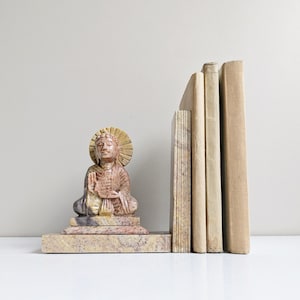Soapstone Bookend, Budhha Sculpture, Vintage Book Holder, Bookshelf Decor