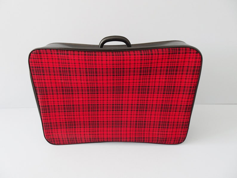 checkered suitcase Suitcase with rooster step pattern red black retro travel suitcase