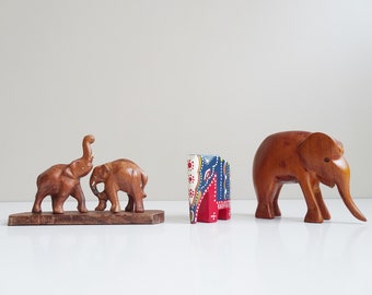 hand carved elephant, mid century wooden decoration