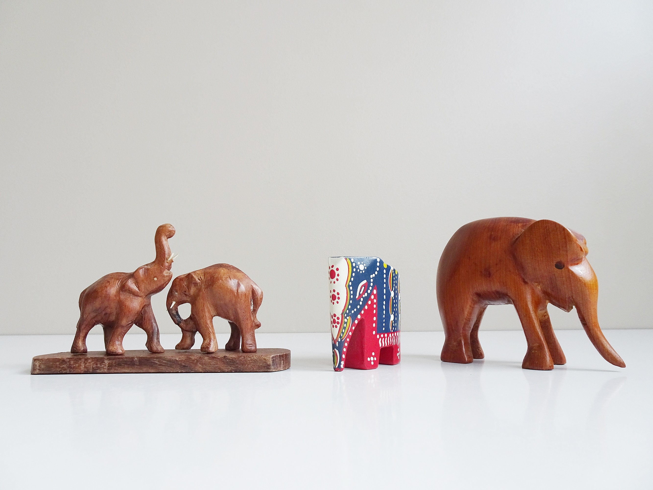 Hand-Carved Elephant, Mid-Century Wooden Decoration