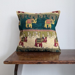 Funda de almohada vintage, almohada con motivo de elefante, almohada decorativa, funda de almohada colorida, tapiz de almohada decorativa, cojín de sofá verde