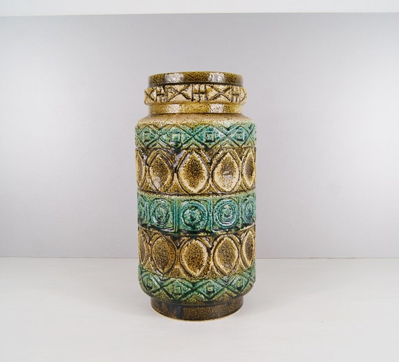 Bay Ceramic Vase Turquoise Ochre Floor Vase Boho Pottery Etsy