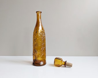 Empoli Glass Decanter, Genie Bottle, Italian Glass Carafe, Amber Glass