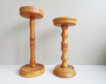 Plant stand made of wood, two turned wood bases