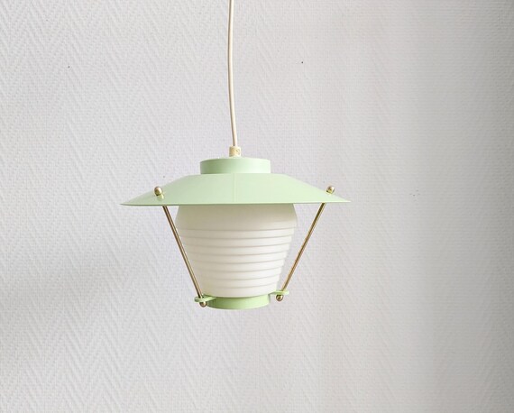 Mid Century Lampe, Vintage Hängelampe, Hawill Plastik, Deckenlampe Pastell
