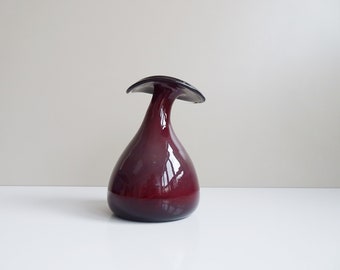 purple glass vase, organically shaped glass art vase, vintage glass object