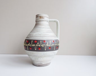 Carstens Tönnieshof Vase mit Henkel, Mid Century Keramik mit Streifenmuster