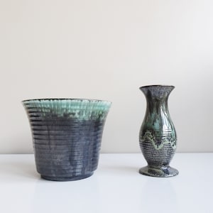 Ceramic plant pot and vase, Art Deco decor, green ceramic decoration