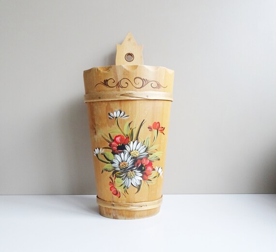 Wooden umbrella stand with peasant painting