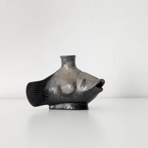 Vintage candle holder, ceramic fish sculpture, hand art design, vintage ceramics