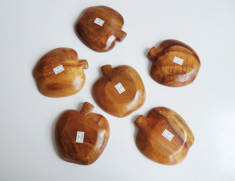 Holzschalen in Apfelform, Monkey Pod Schale, Vintage Servierschalen Set zdjęcie 6