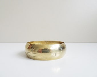 Brass bangle with geometric pattern, chunky gold bracelet