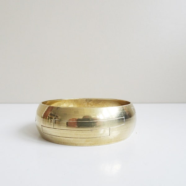 Brass bangle with geometric pattern, chunky gold bracelet