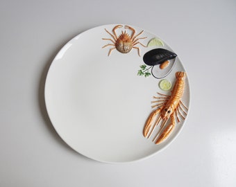 Assiette de poisson Bassano, grand plateau de poisson, plateau de service de poisson vintage, plats de homard, céramique italienne