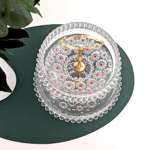 Walther Glas Etagere – 2-stöckige Glasetagere Fabiola, Vintage Anbietschale mit Goldgriff