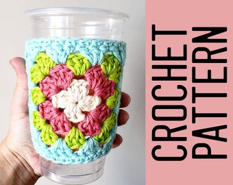 PATRÓN DE GANCHILLO - Manga cuadrada de crochet para taza de café helado de la abuela